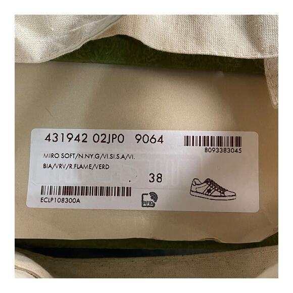 Gucci Ace Bee Sneakers Size 38 White Leather Red/Green Snake Heel w/ Box, Extras - Picture 16 of 16